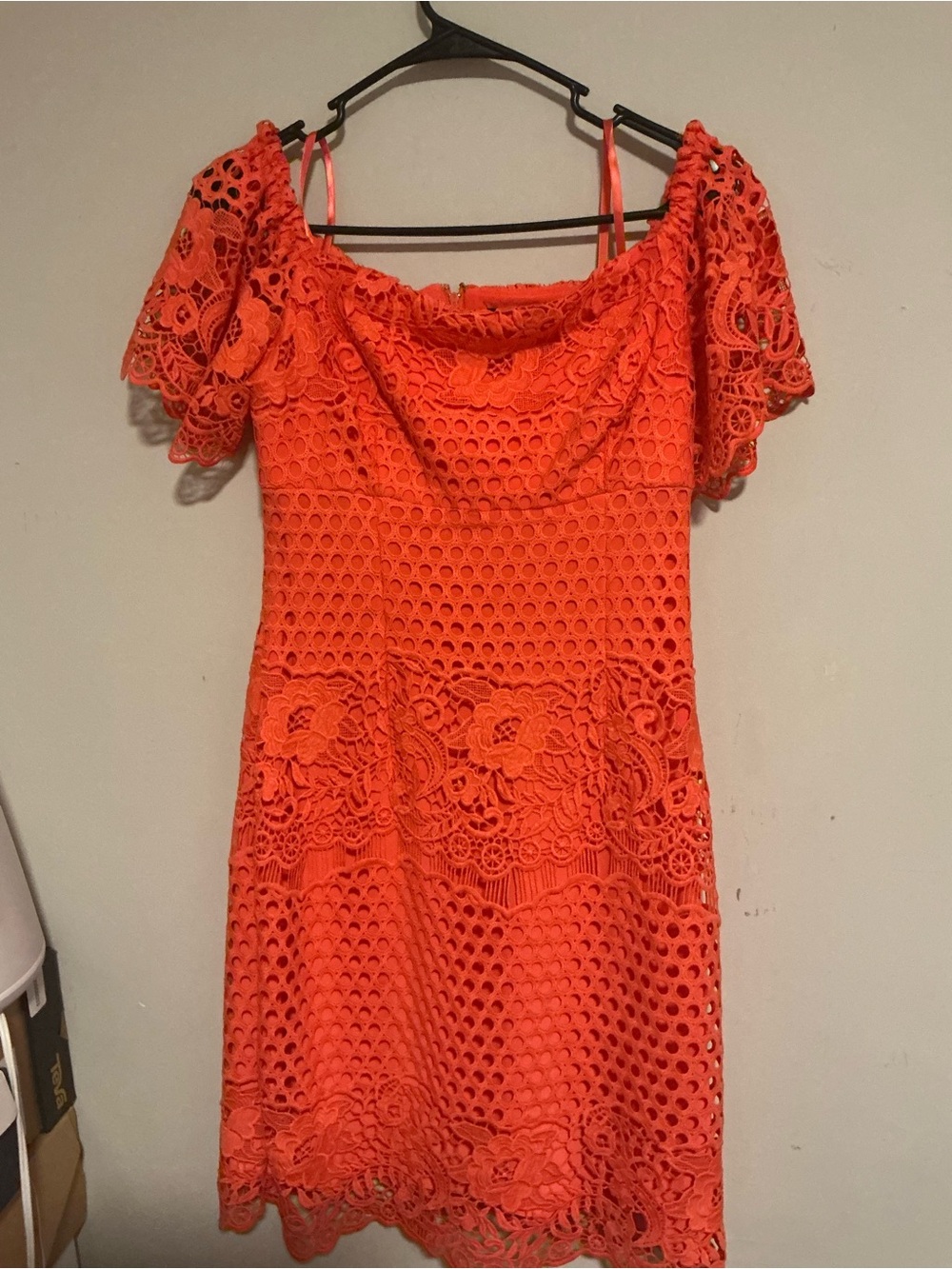 Ralph Lauren Orange Off-Shoulder Lace Mini Dress